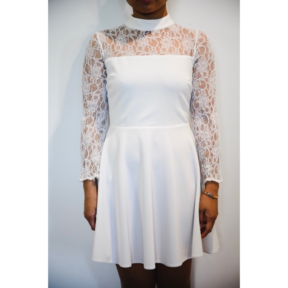 White Lace Turtle Neck Dress